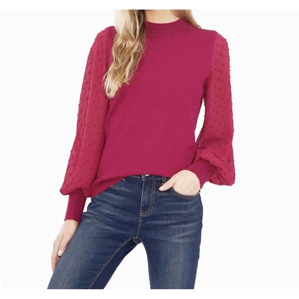 NEW CeCe Women Sweater XL Pink Clip Dot Balloon Sleeve Romantic Holiday